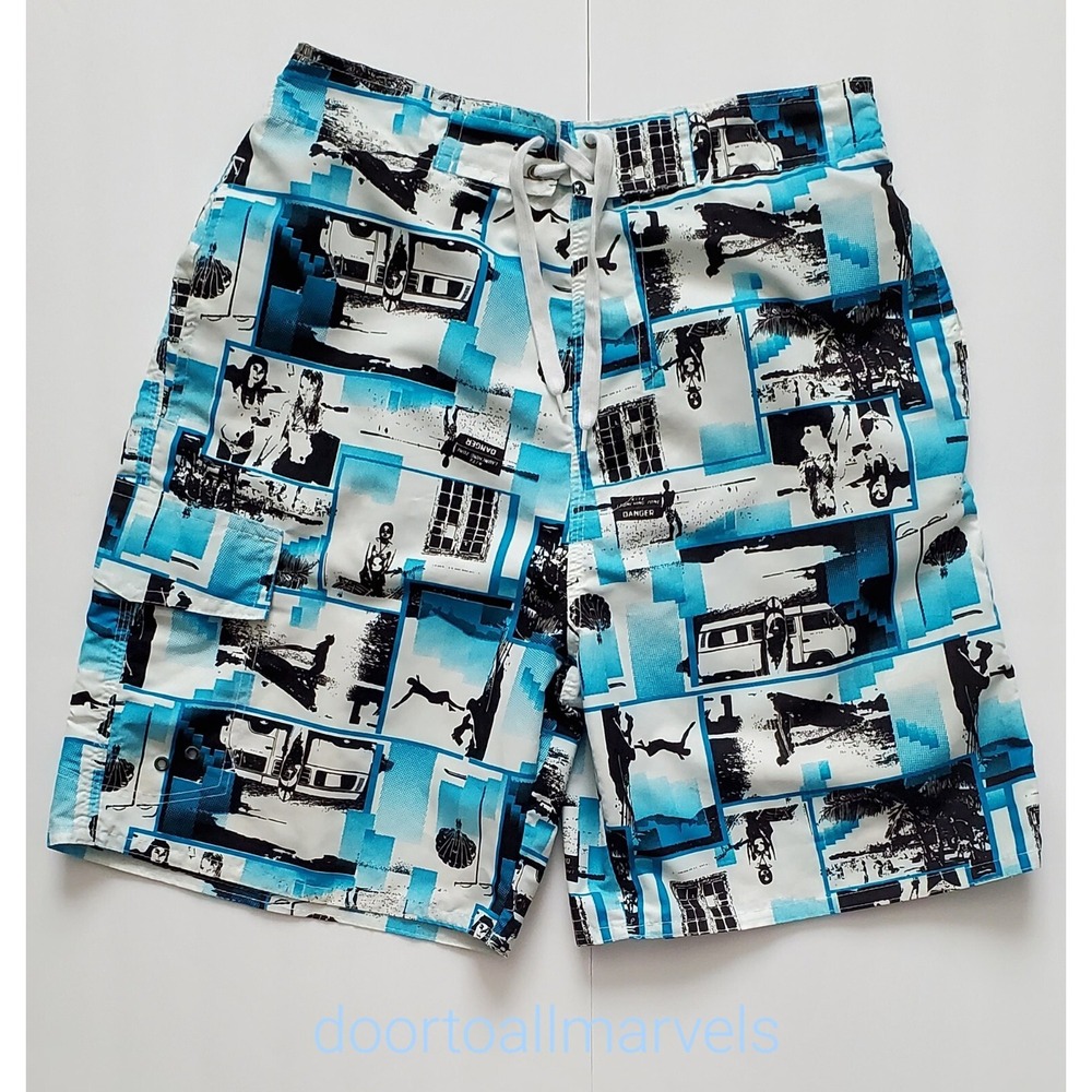 St. Bernard for Dunnes Board Shorts Swim Trunks Lined Men sz M All Over Graphics